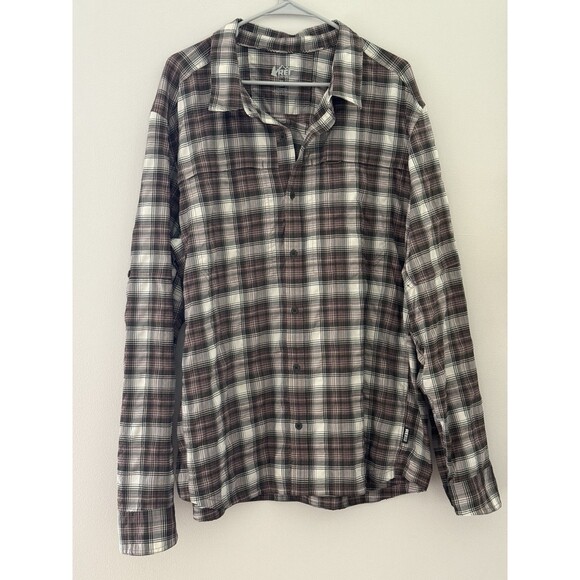 REI Co-Op Sahara Plaid Shirt Mens Medium Button Up Roll Tab Long Sleeve XL Gorp - Picture 1 of 7